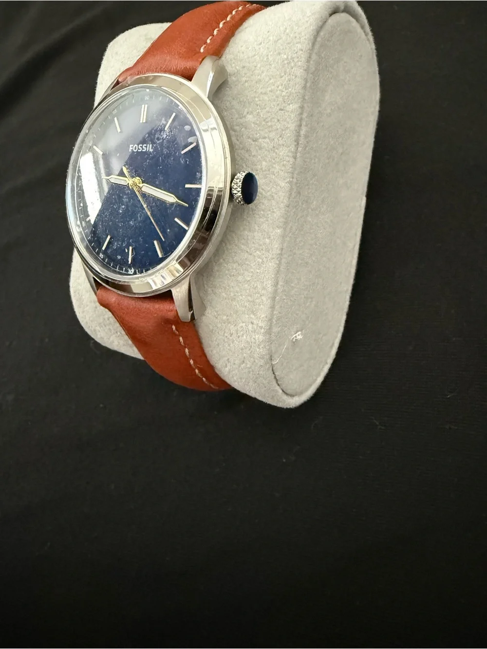 Fossil Men's Navy Dial Watch with Brown Leather Strap W/O Box